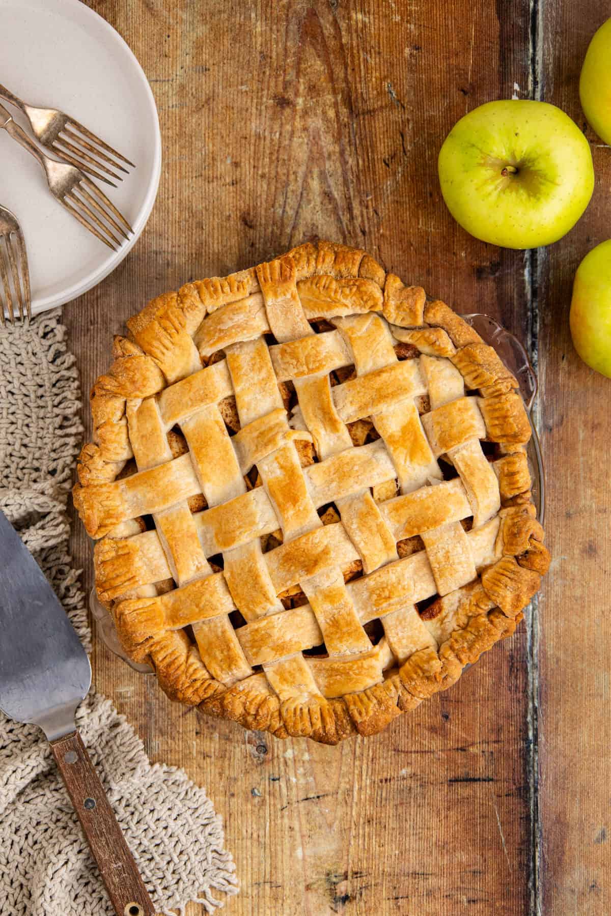 Apple Pie a la Mode Freshly Baked in Pie Plate