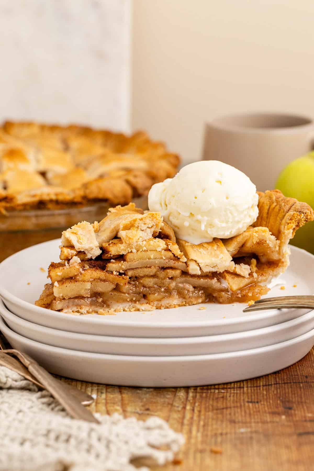 Apple Pie a la Mode Slice on a Plate with a fork