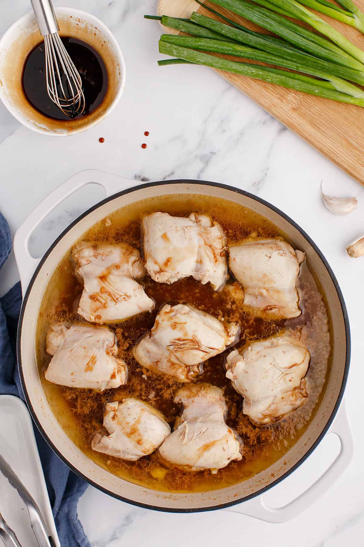 Chicken Thighs with Honey Being Cooked in a Pan