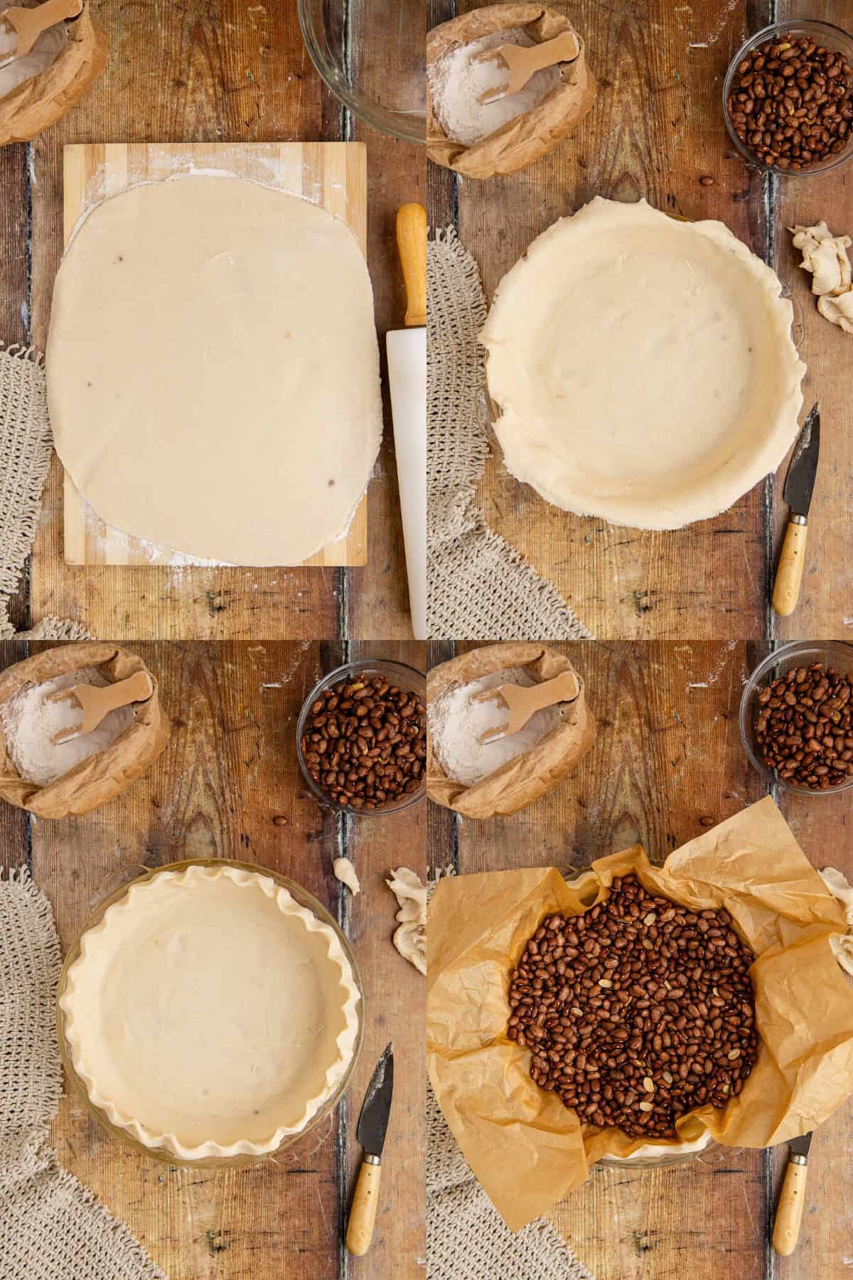 Crisco Pie Crust Dough Being Pre-Baked in a Pie Plate