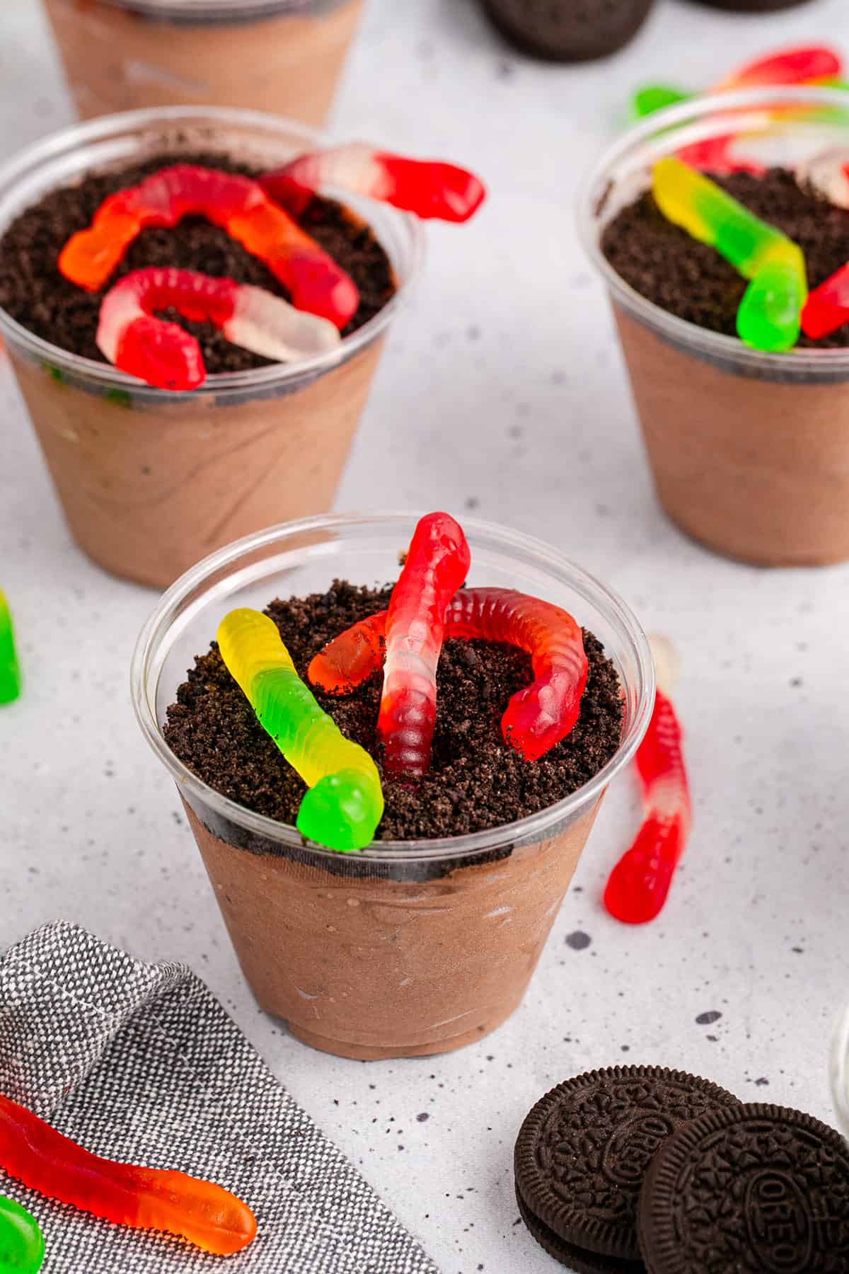 Dirt and Worm Cups No Bake Halloween Dessert