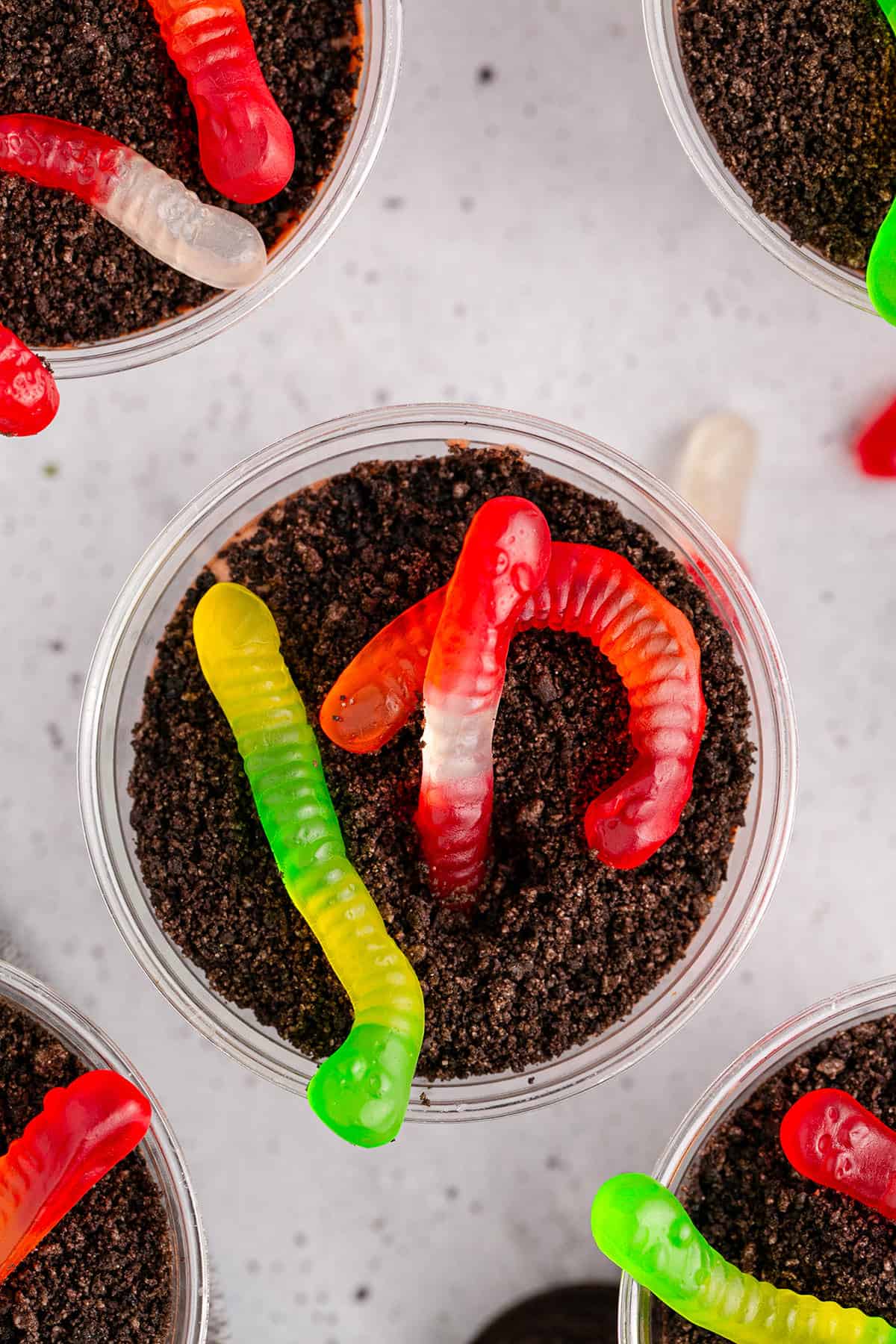 Dirt and Worm Cups No Bake Halloween Dessert