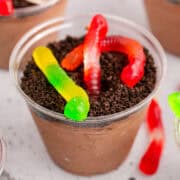 Dirt and Worm Cups No Bake Halloween Dessert