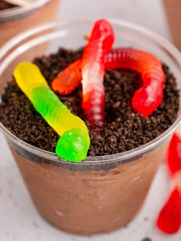 Dirt and Worm Cups No Bake Halloween Dessert