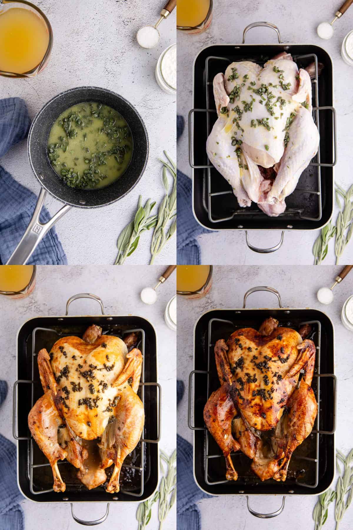 Herb Butter Turkey Being Seasoned and Cooked