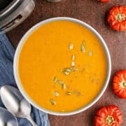 Instant Pot Pumpkin Soup Topped with Pumpkin Seeds