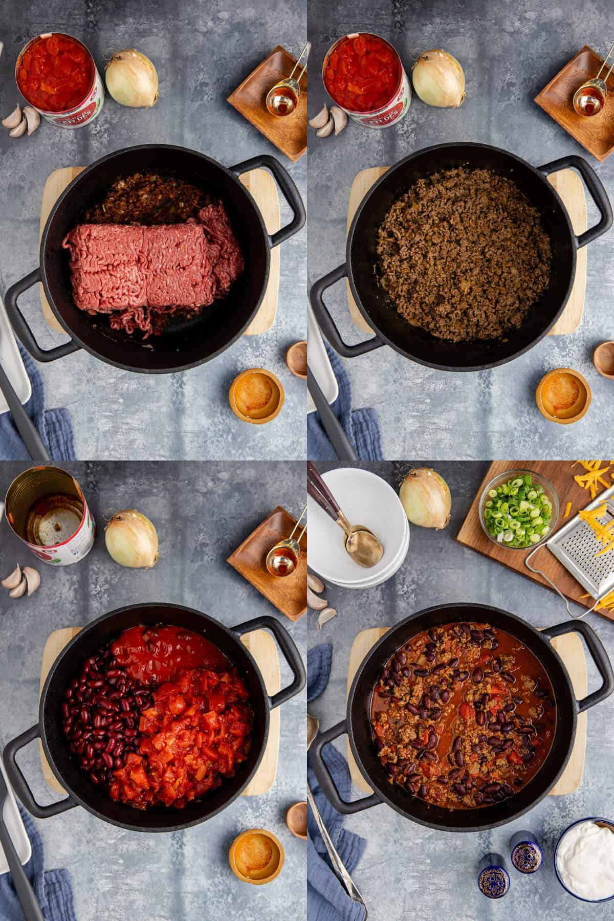 Stove Top Chili Complete in a Pot Being Made