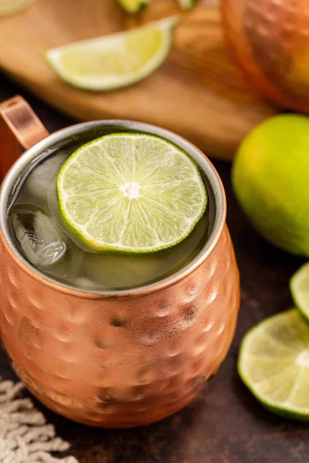 Apple Cider Moscow Mule with Lime on Top