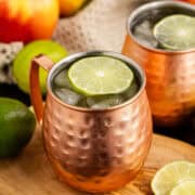 Apple Cider Moscow Mule in Copper Cup with Lime