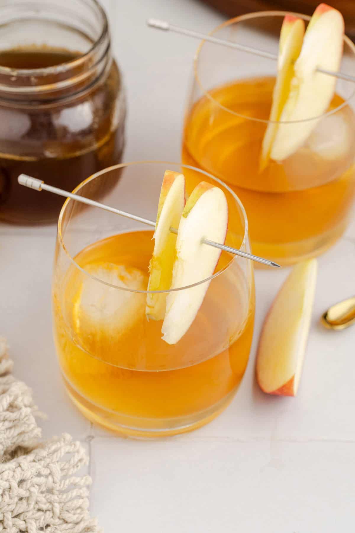 Apple Cider Old Fashioned in Low Ball Glasses