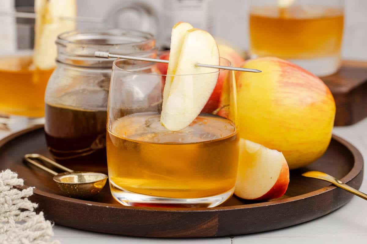 Apple Cider Old Fashioned in a Low Ball Glass With Apple