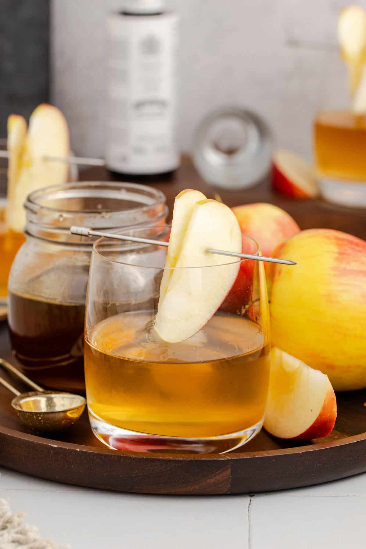 Apple Cider Old Fashioned in Low Ball Glass on a Tray