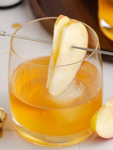 Apple Cider Old Fashioned in Low Ball Glass with Apple Slices