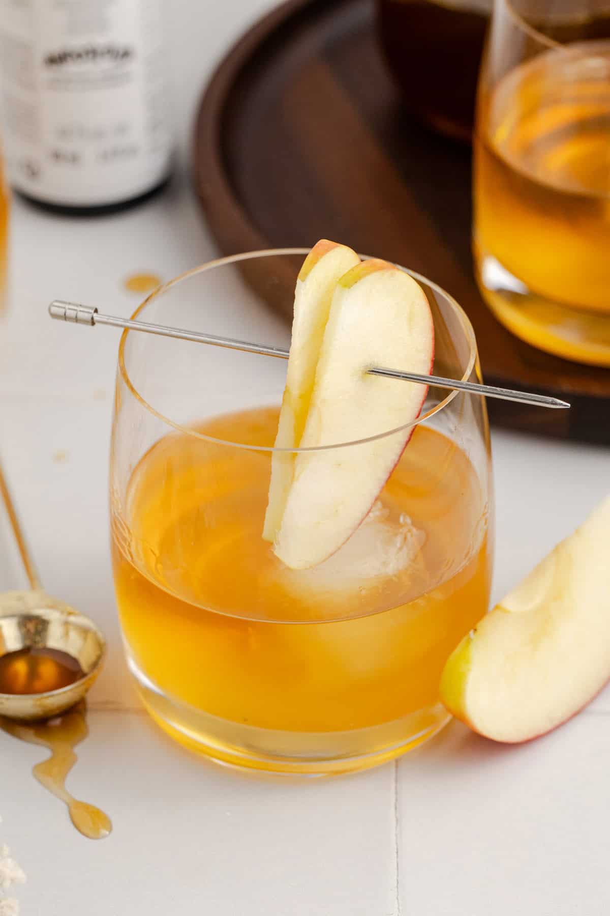 Apple Cider Old Fashioned in Low Ball Glass with Apple Slices