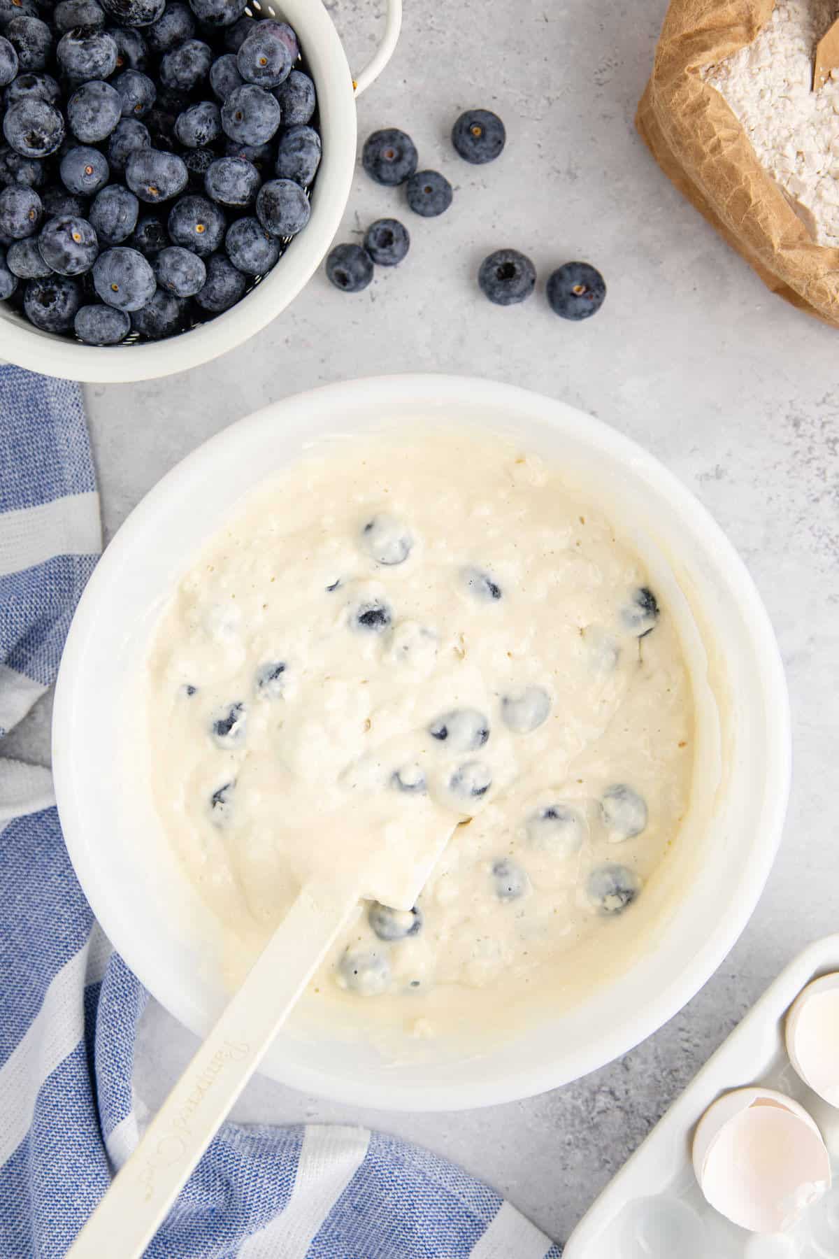 Blueberry Buttermilk Pancakes Batter in a Bowl