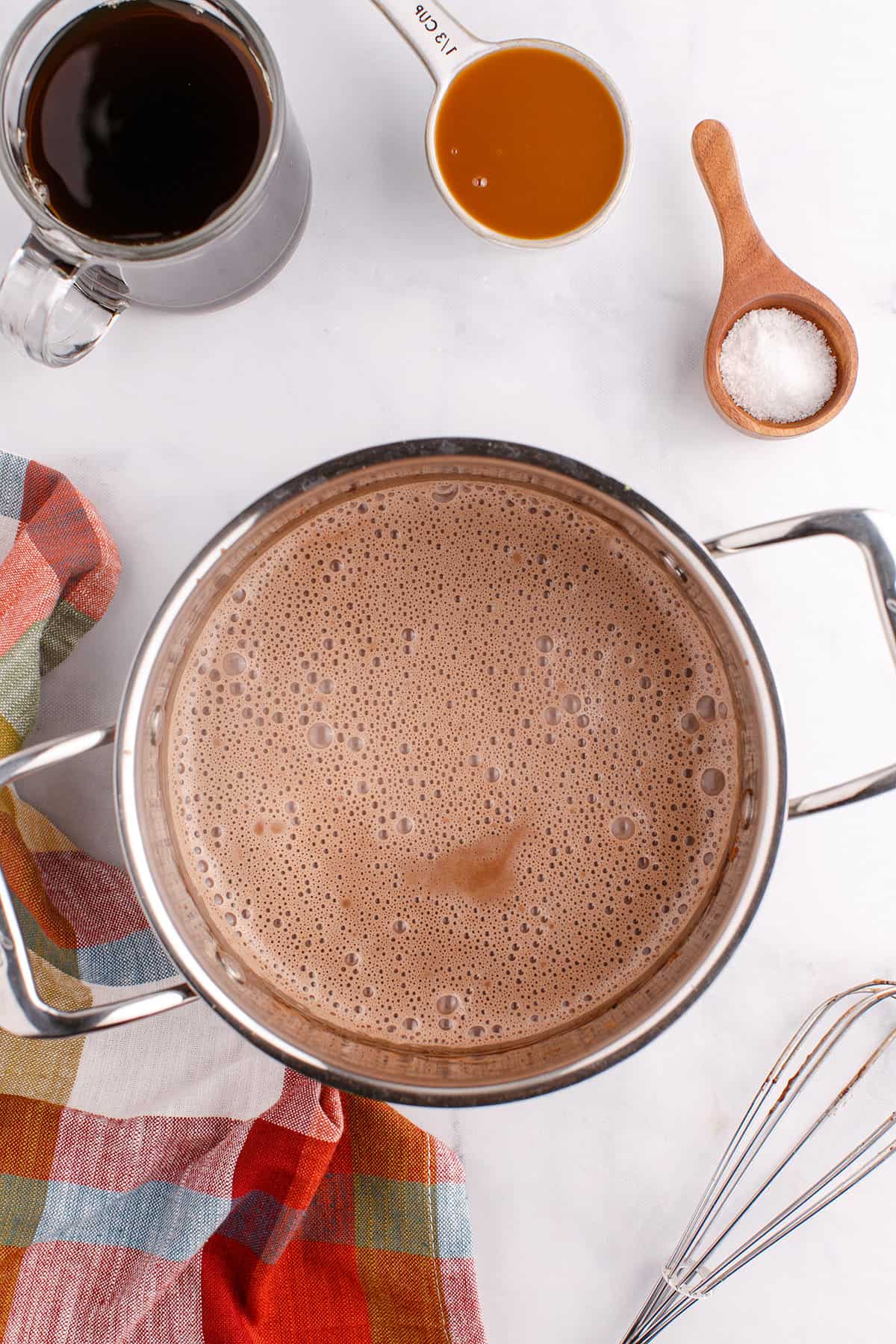 Caramel Mocha Coffee Being Made in a Small Pot