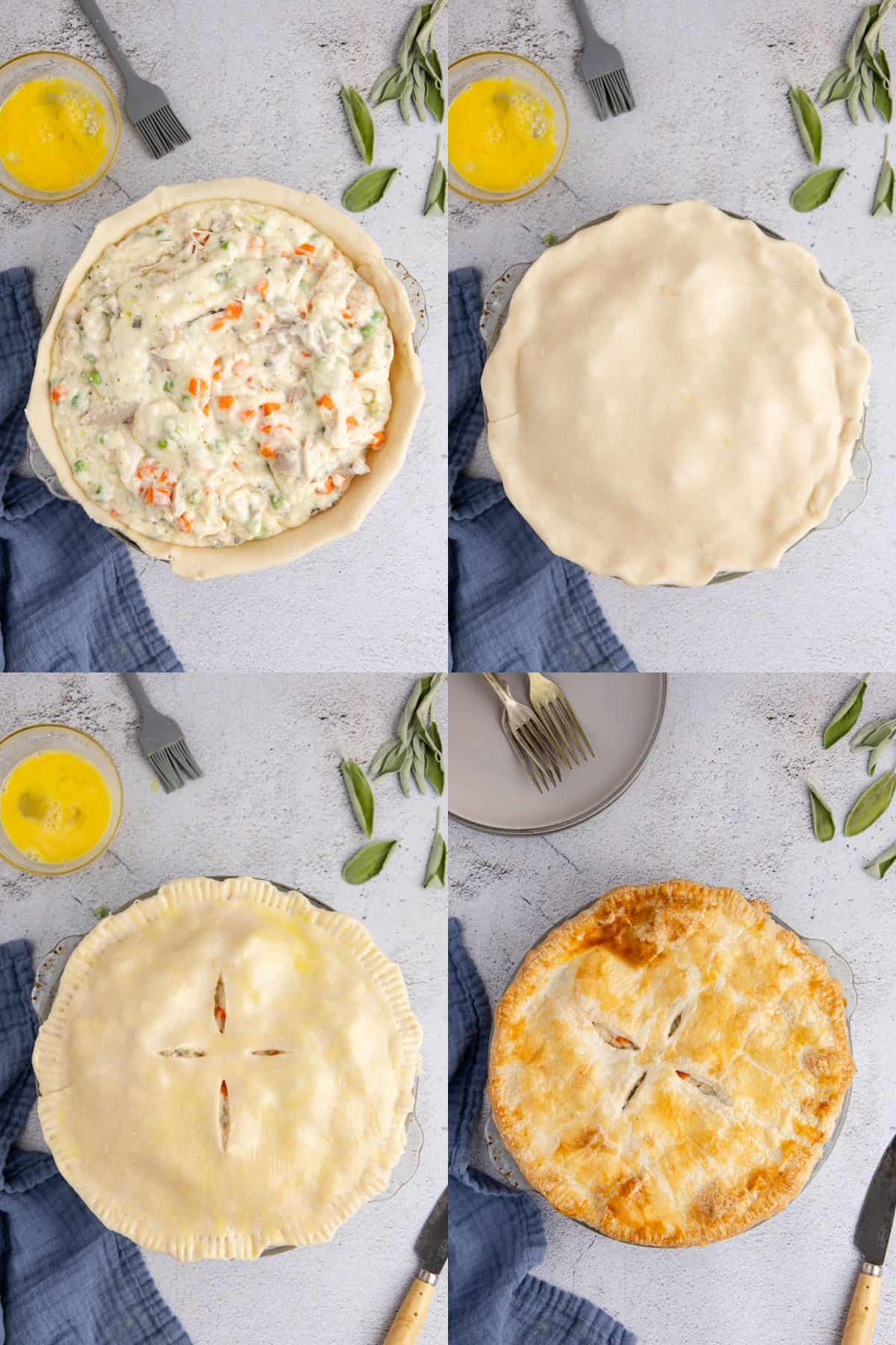 Dad's Leftover Turkey Pot Pie Being Assembled