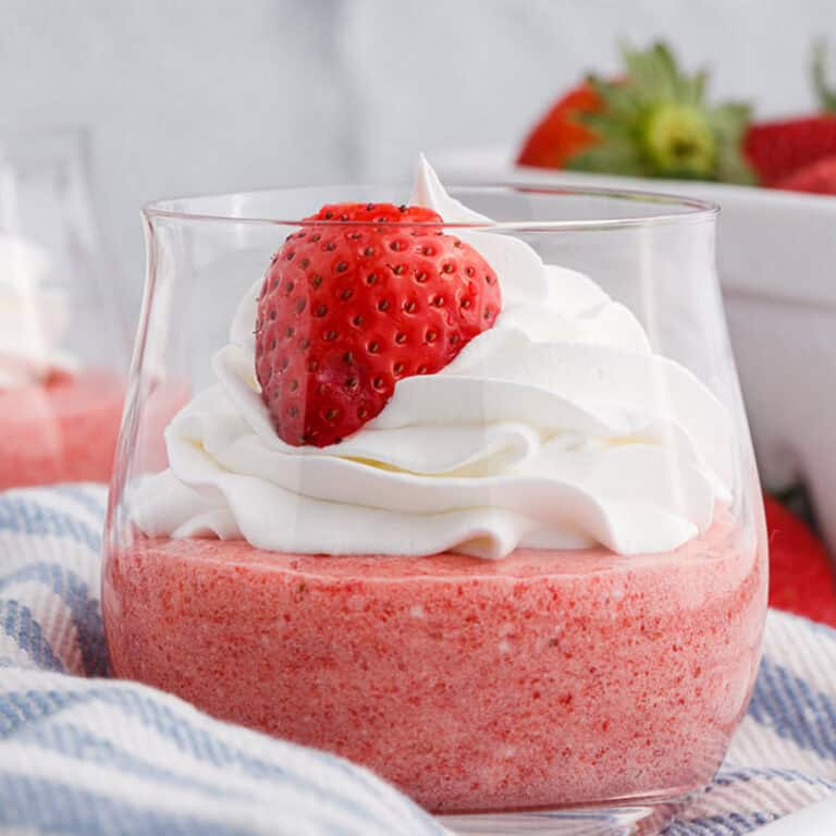 Easy Strawberry Mousse Recipe in a Glass with Whipped Cream and Strawberry
