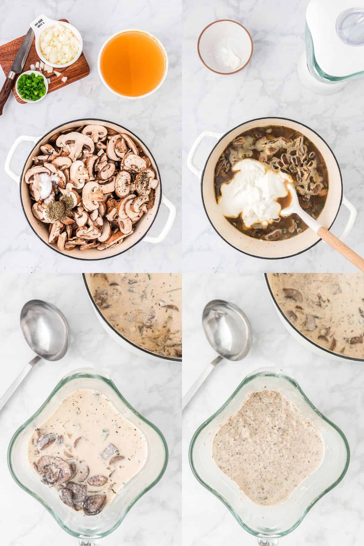 Mushroom Soup Without Cream Being Made in Pot