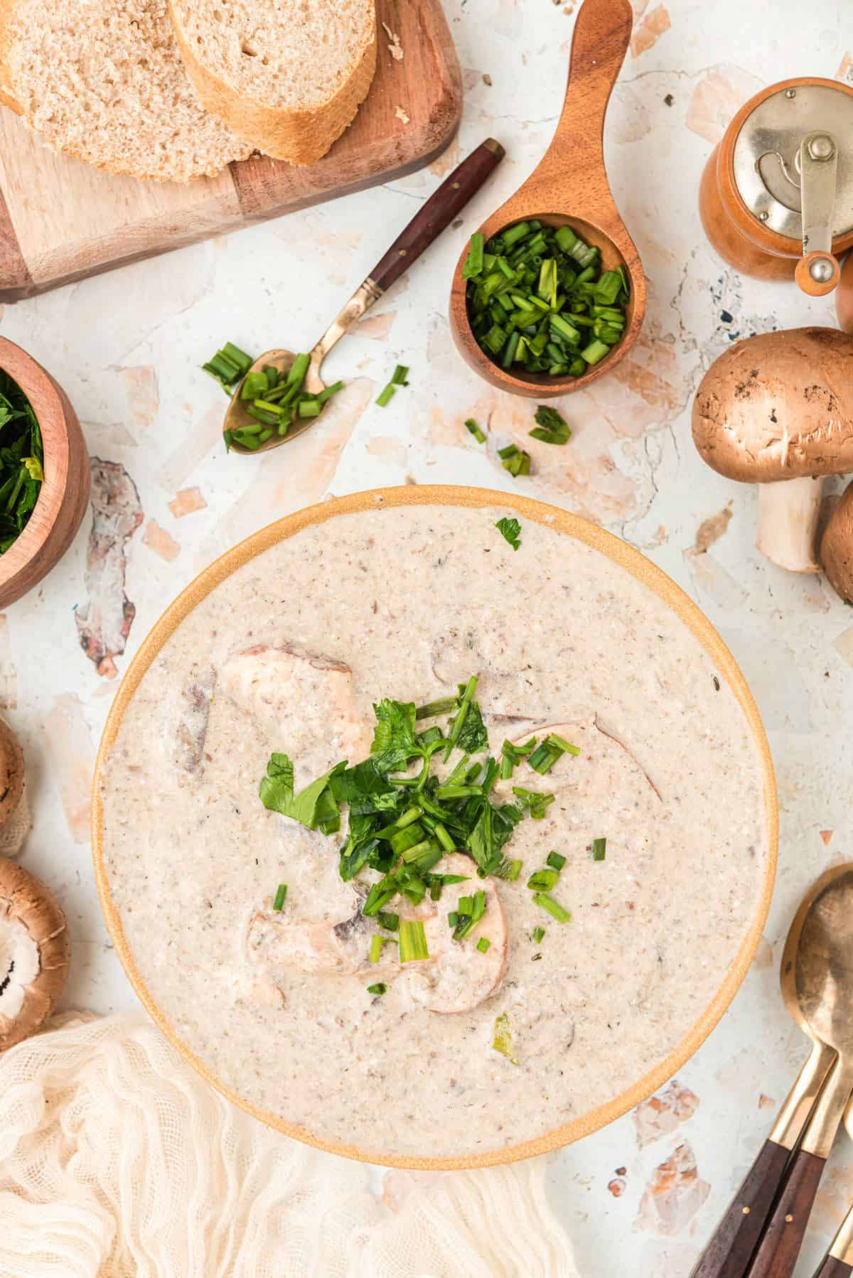 Mushroom Soup Without Cream in a Bowl with Garnish
