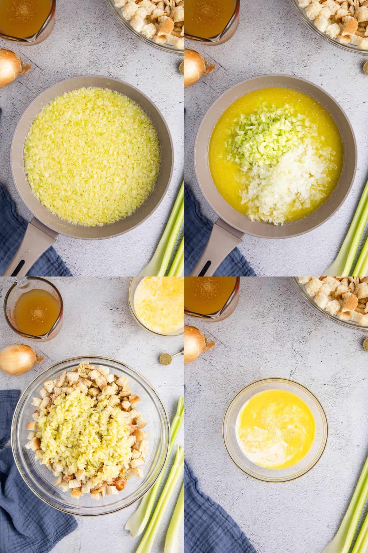 Old Fashioned Turkey Dressing Being Made in a Pan