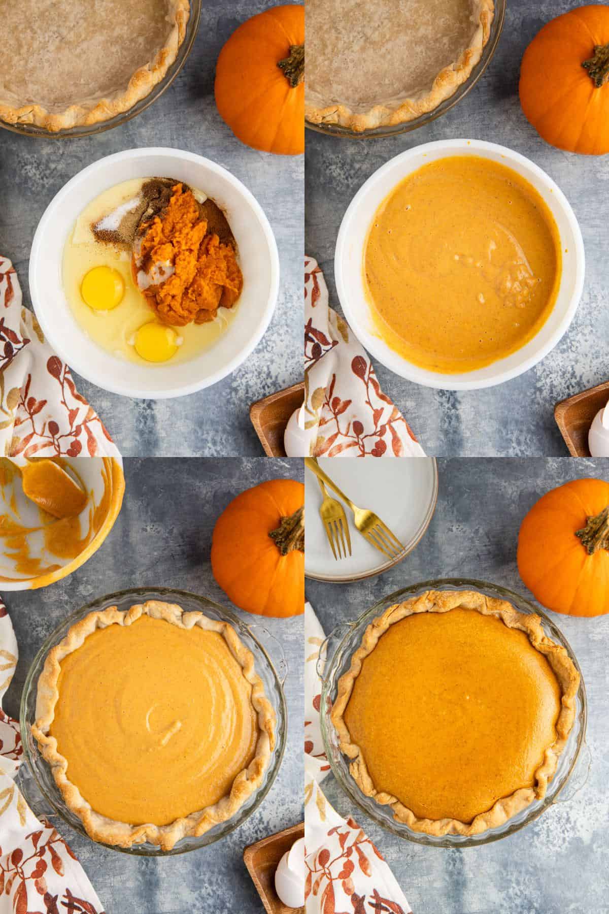 Pumpkin Pie Using Sweetened Condensed Milk Filling Being Made