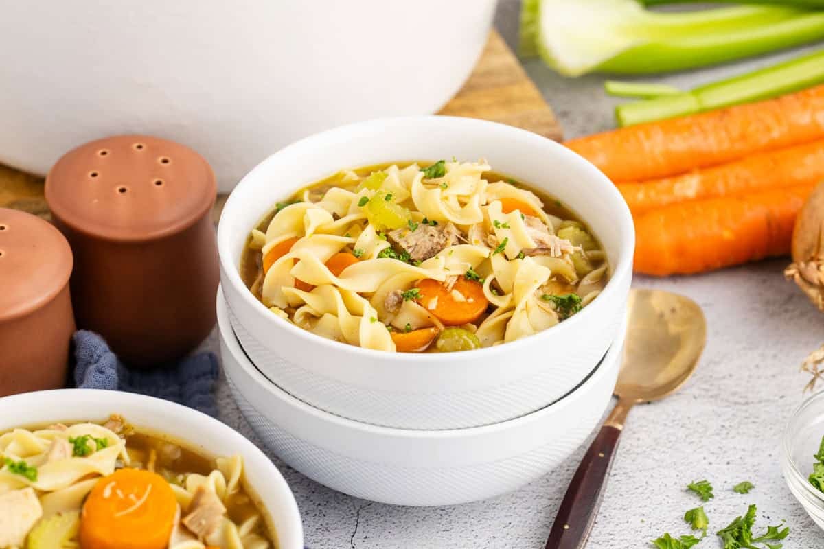 Turkey and Veg Soup in a Bowl Stacked