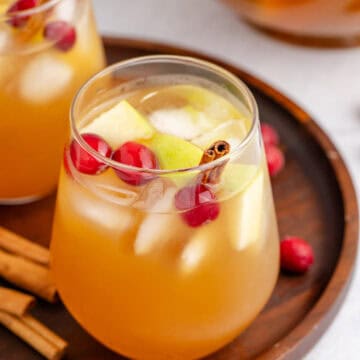 Apple Cider Sangria with White Wine in Glass on a Tray