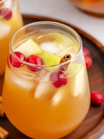 Apple Cider Sangria with White Wine in Glass on a Tray