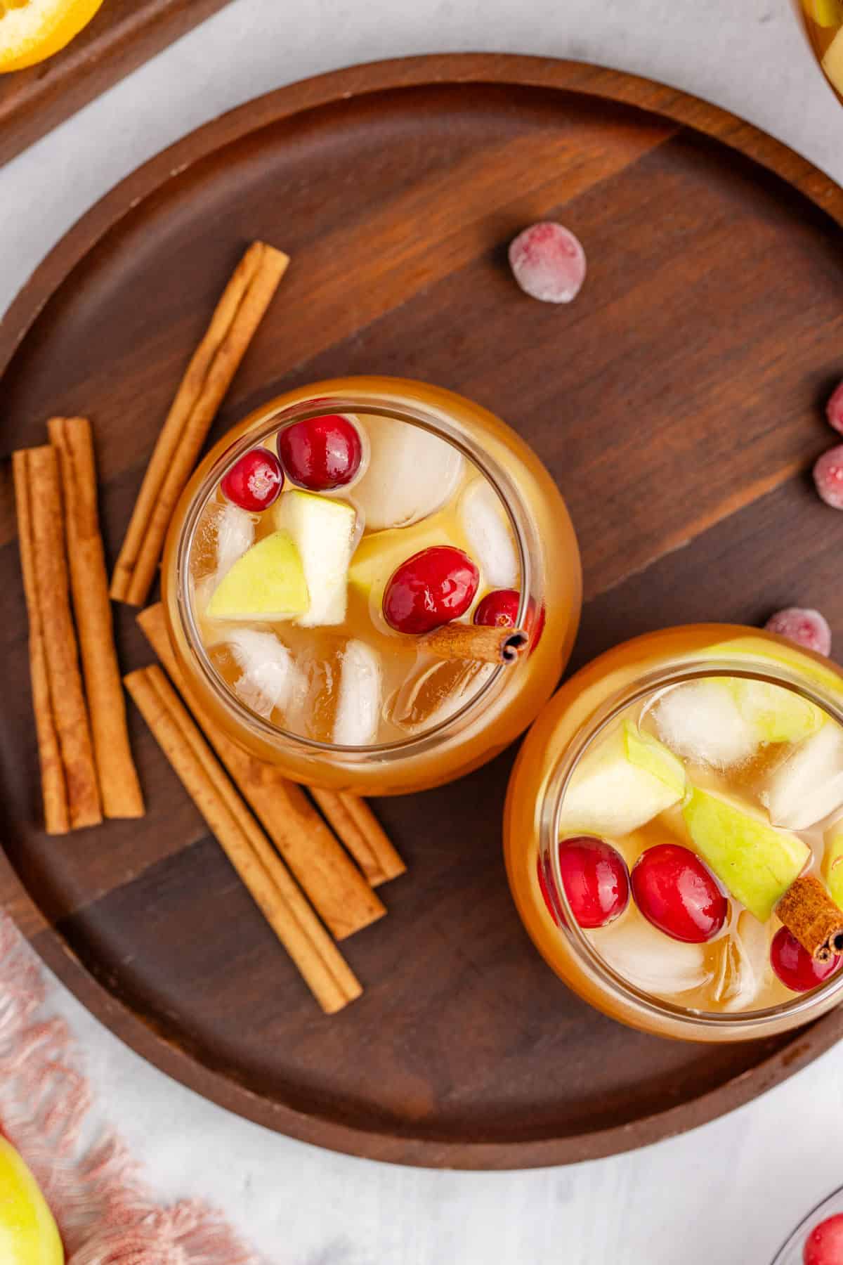 Apple Cider Sangria with White Wine in Glasses on a Tray