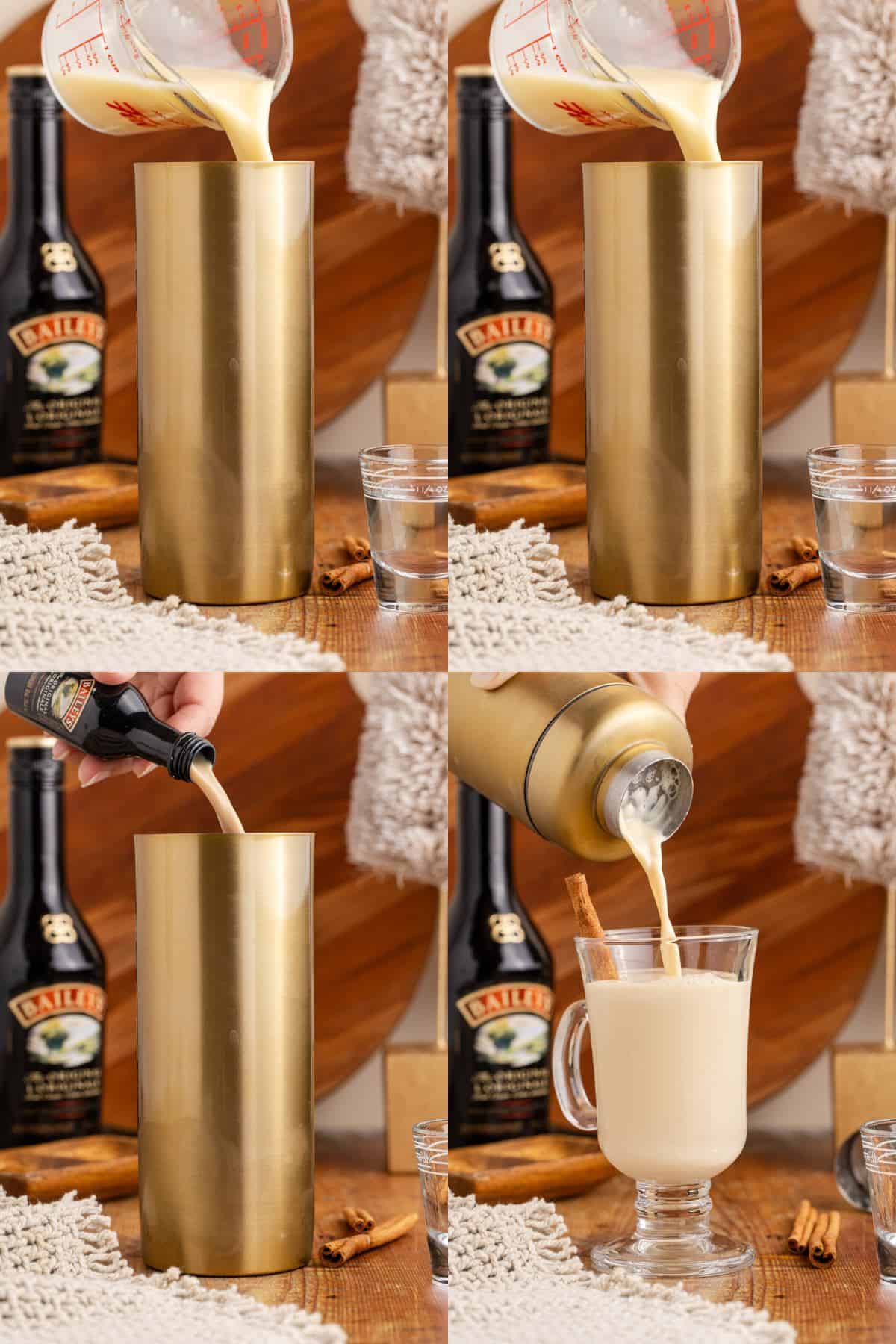 Baileys and Eggnog being Made in a Cocktail Shaker