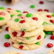 Cake Mix Christmas Cookies Stacked with M&Ms