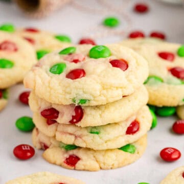 Cake Mix Christmas Cookies Stacked with M&Ms