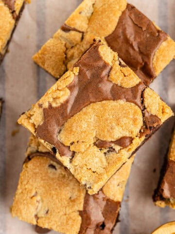 Chocolate Chip Cookie Brownie Bars Recipe Cut and Stacked Together