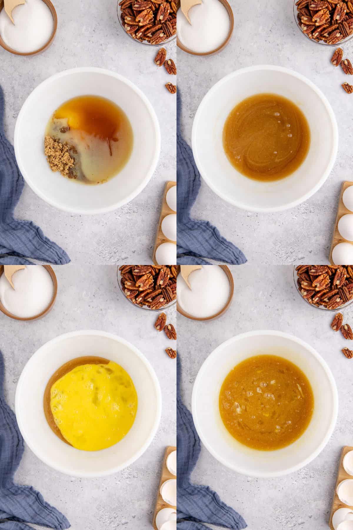 Costco Pecan Pie Filling being Made in a Mixing Bowl