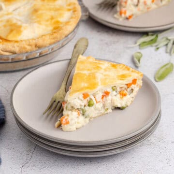 Dad's Leftover Turkey Pot Pie on a Plate with a Fork