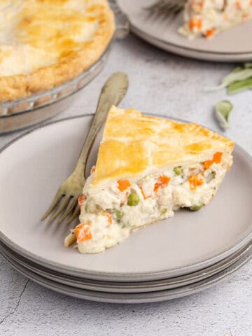 Dad's Leftover Turkey Pot Pie on a Plate with a Fork