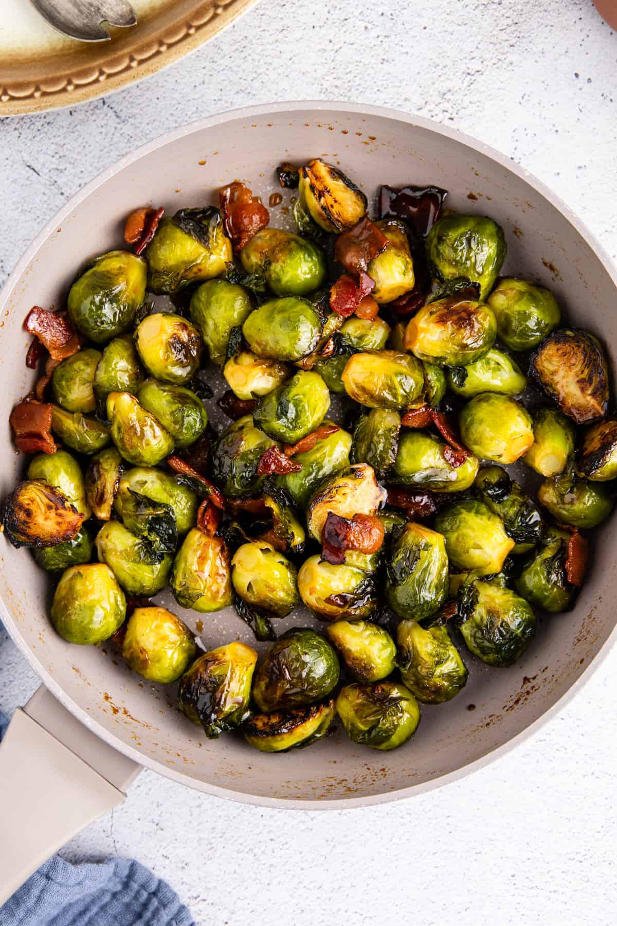 Maple Brussel Sprouts Finished Cooking in a Pan