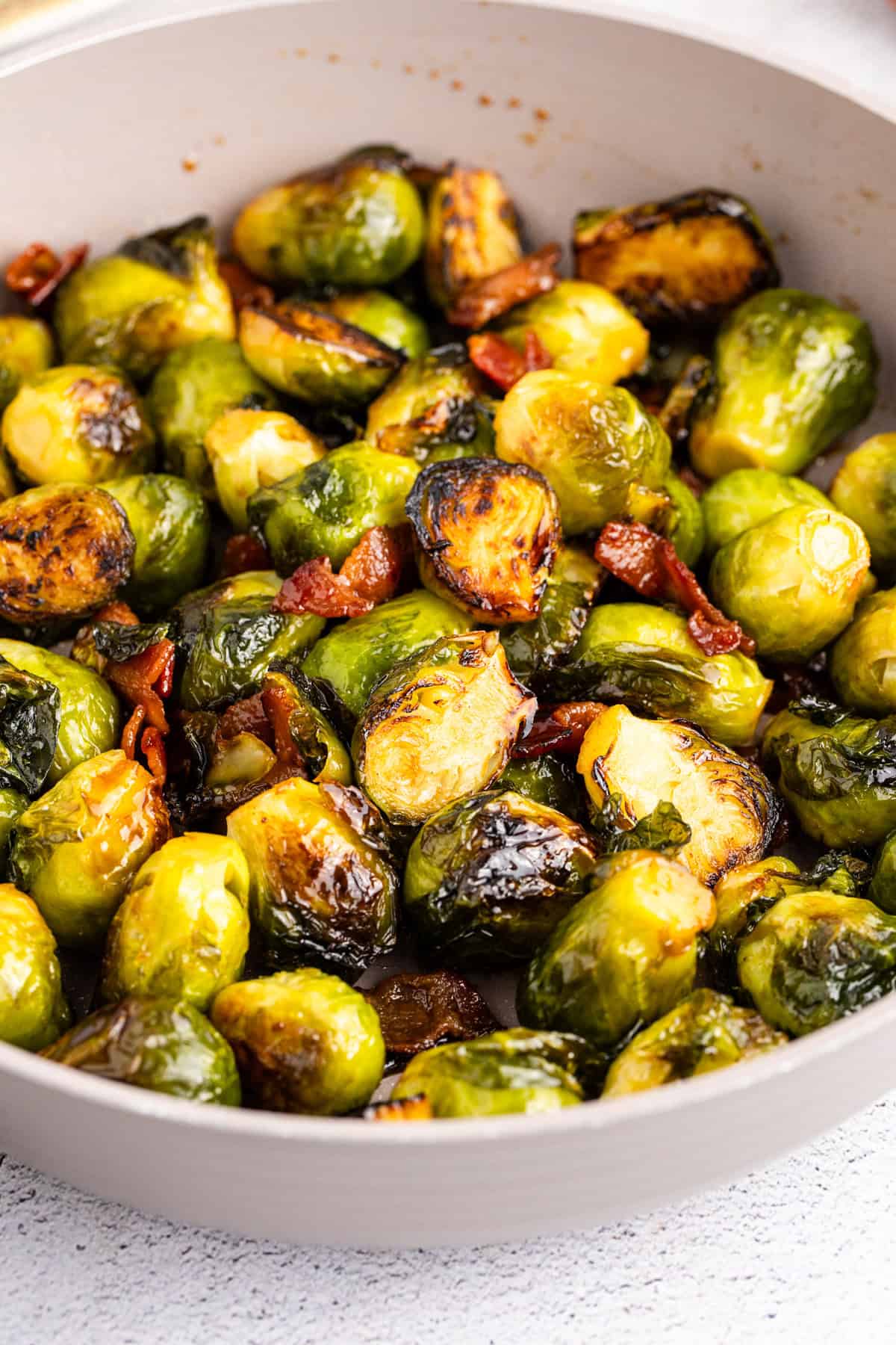 Maple Brussel Sprouts with Bacon Cooked in a Pan