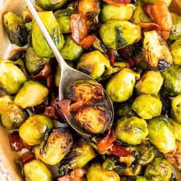 Maple Brussel Sprouts with Bacon on a Serving Spoon