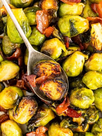 Maple Brussel Sprouts with Bacon on a Serving Spoon