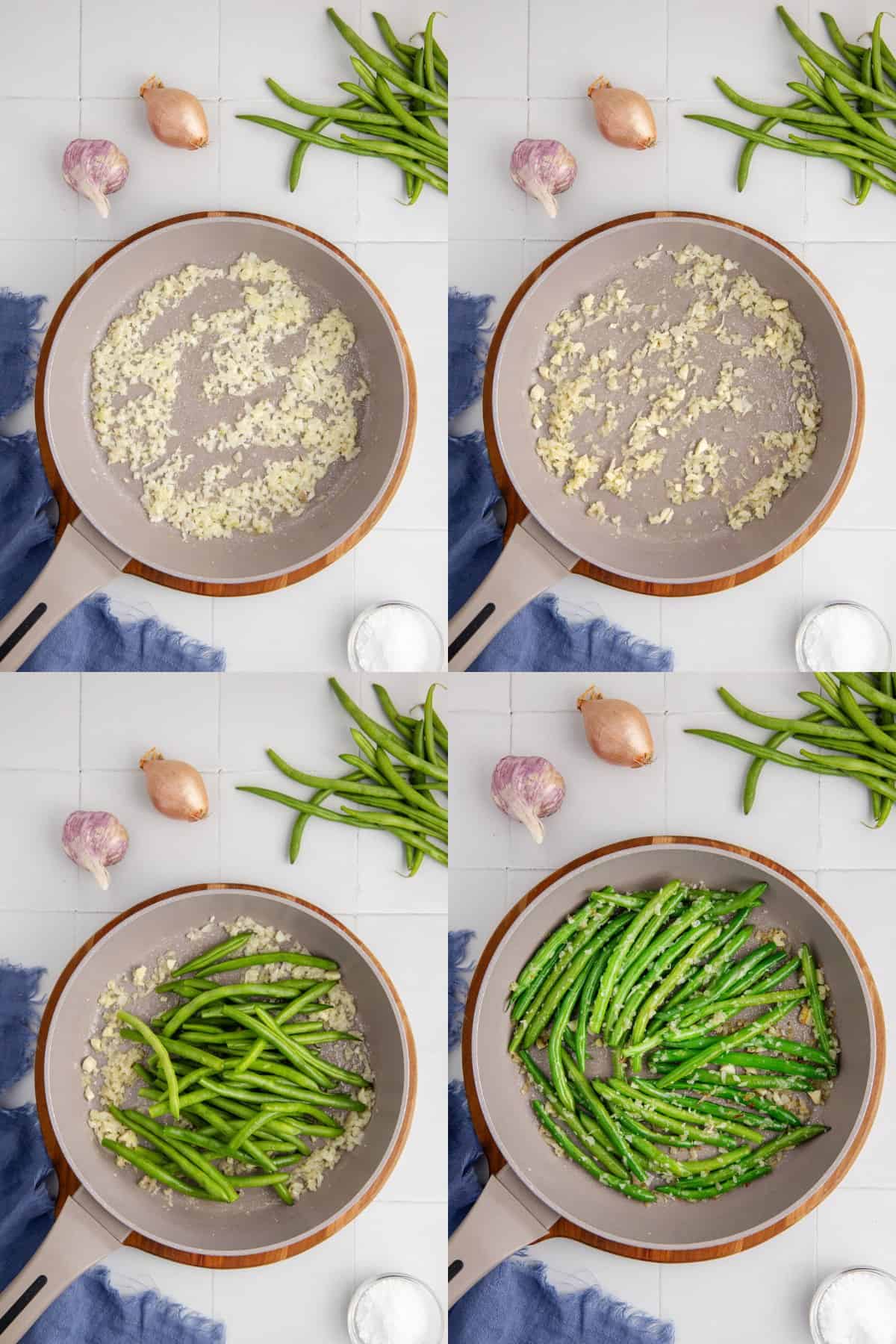 Sautéed Green Beans with Shallots Being Cooked in a Pan