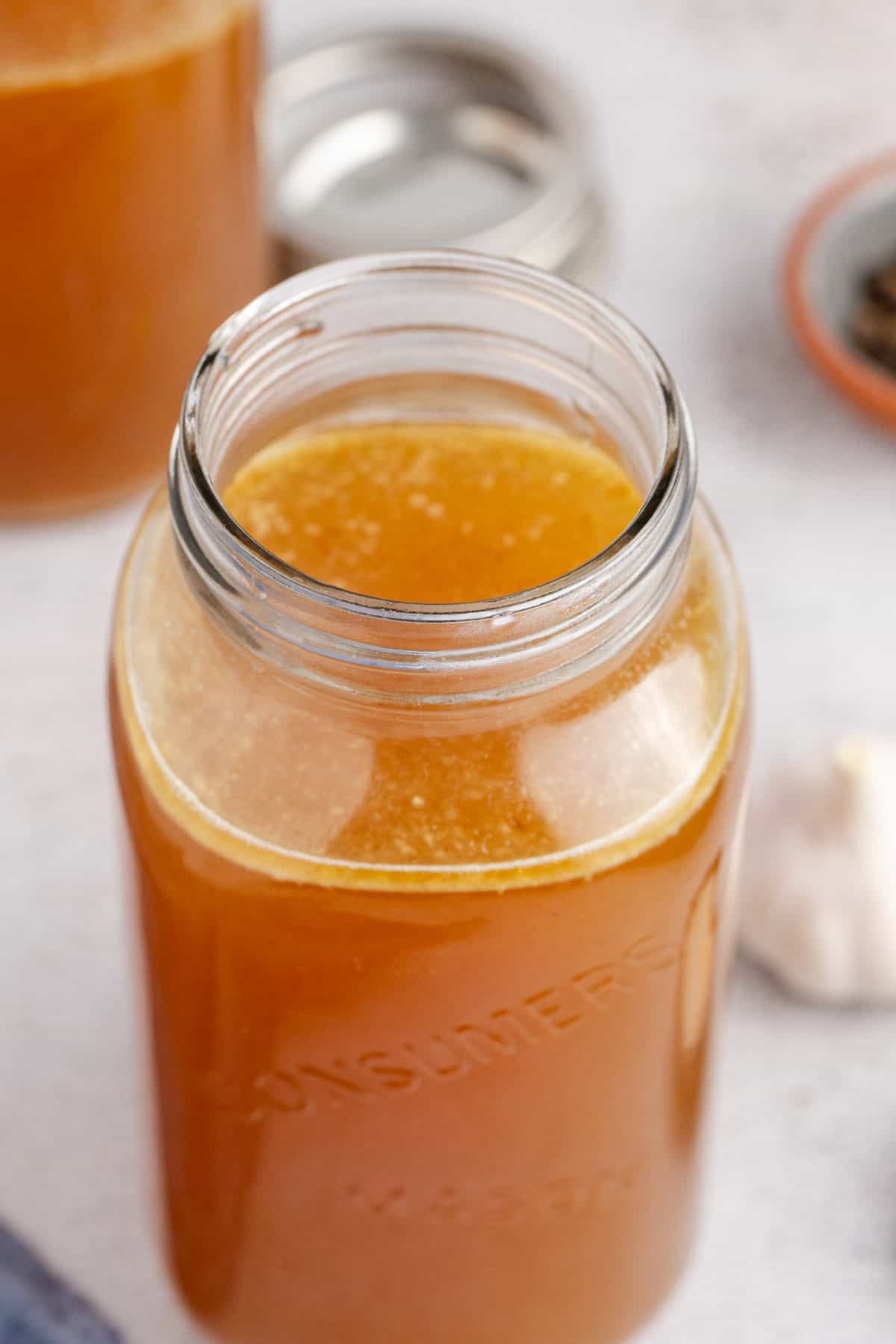 Slow Cooker Turkey Stock in Mason Jar