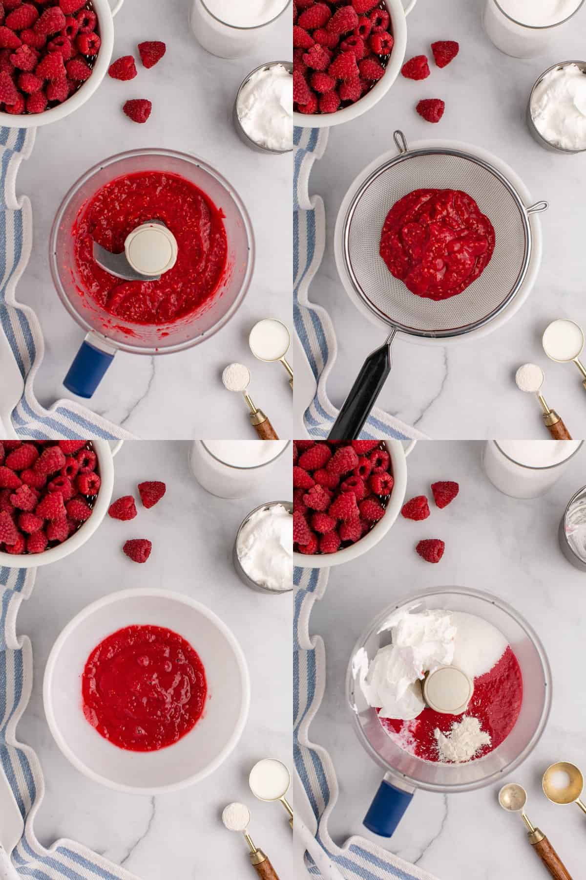 Raspberry Mousse without Gelatin being Made in Food Processor and Bowl