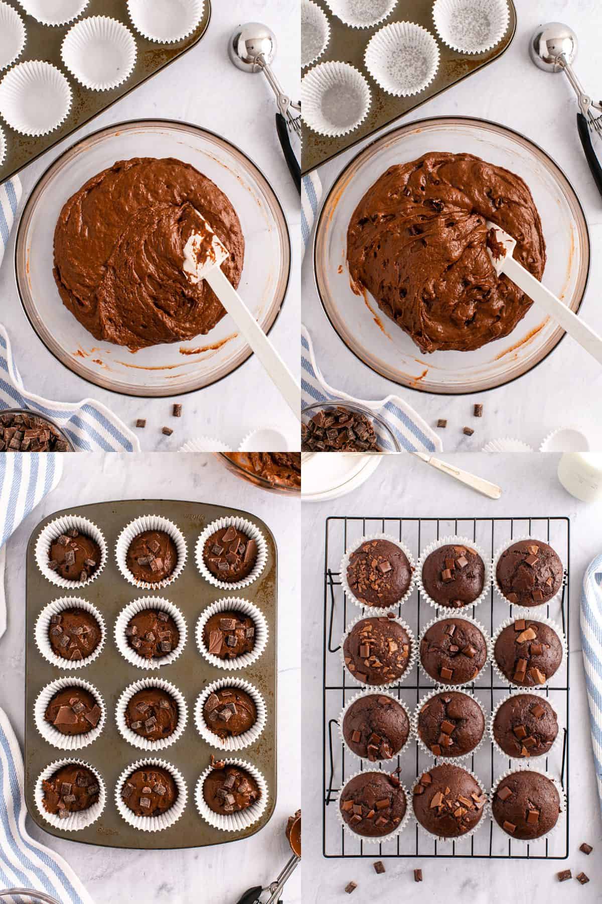 Double Chocolate Chunk Muffins in Muffin Liners