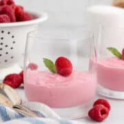 Raspberry Mousse without Gelatin in Glasses with mint Garnishing