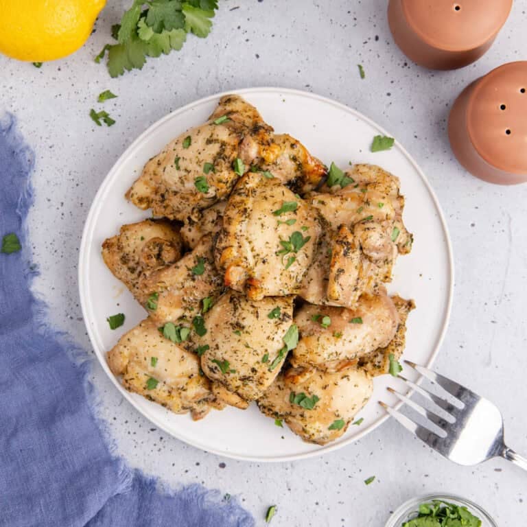 Easy Chicken Thighs Piled on a Platter