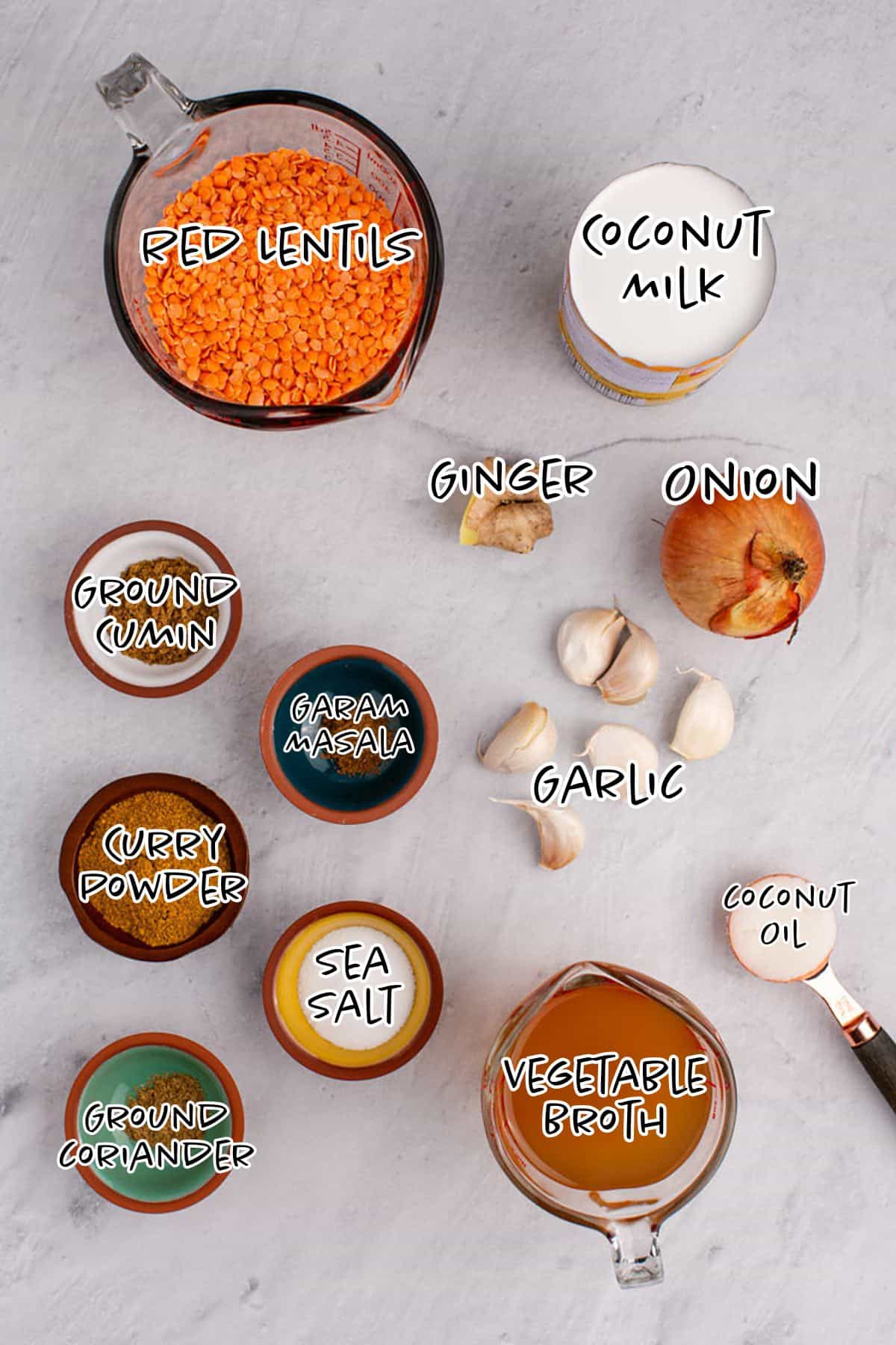 Coconut Milk Curry Lentils ingredients