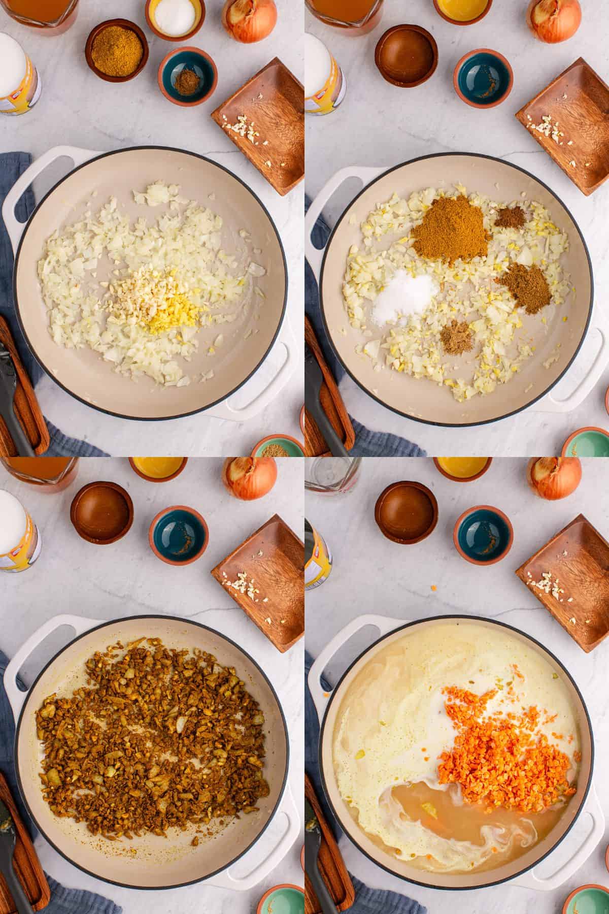 Coconut Milk Curry Lentils being cooked in a skillet