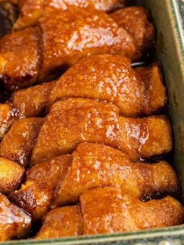 Apple Dumplings using Crescent Rolls Close up in a casserole dish